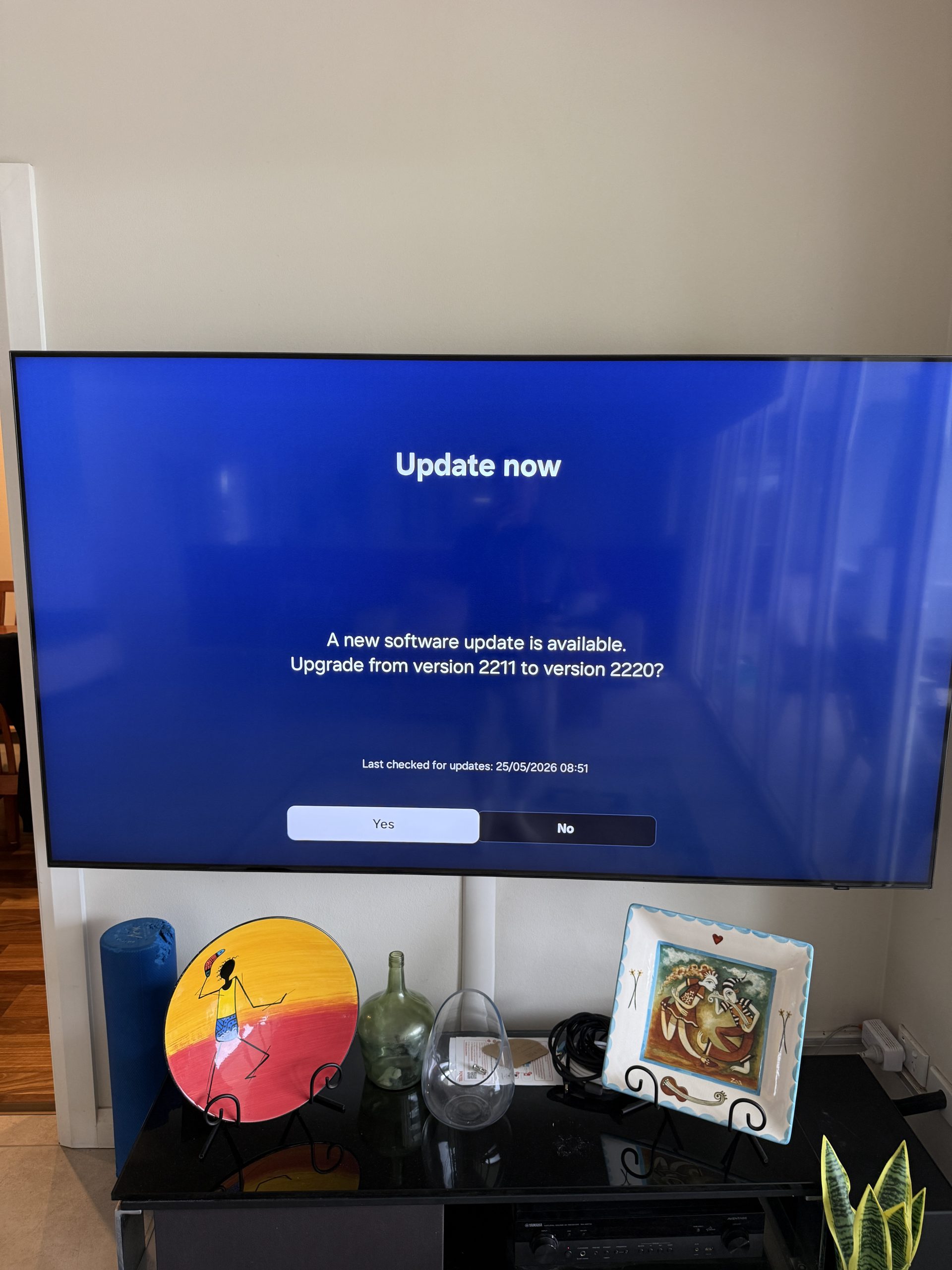 Samsung TV showing checking for updates screen after overnight firmware update in Mona Vale Northern Beaches
