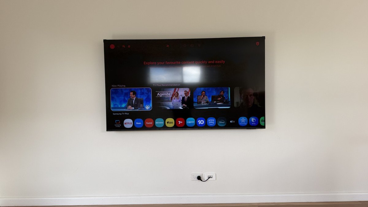 75-inch Samsung Mini LED TV wall mounted in Seaforth home with hidden cables, Northern Beaches