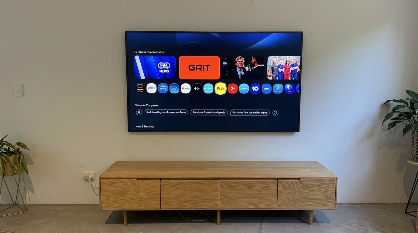 75-inch Samsung Frame TV wall mounted in Naremburn, North Shore, secured with a slim bracket across two studs
