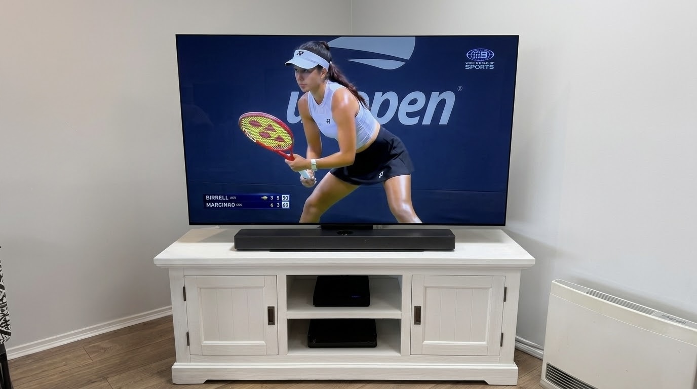 LG OLED 65 inch TV setup with soundbar in Terrey Hills, Northern Beaches