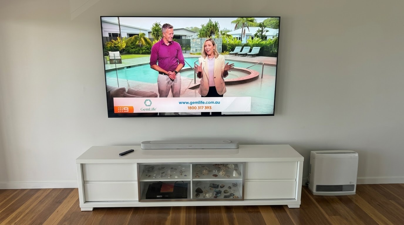 Sony Bravia 85 inch TV wall mount with Bose soundbar setup in Newport, Northern Beaches