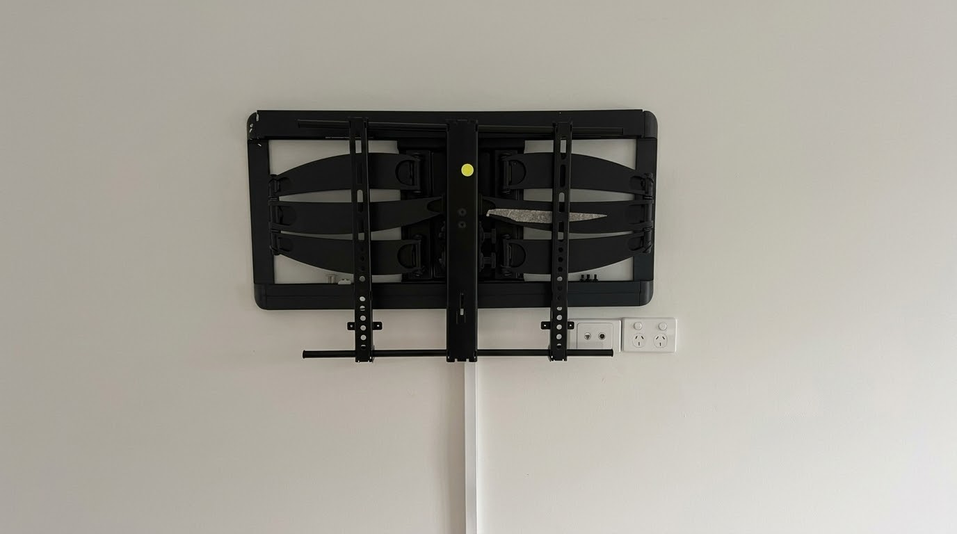 Leave your TV wall mount in place: a complete bracket with the arms still attached, left on the wall beside the power points in a Northern Beaches home